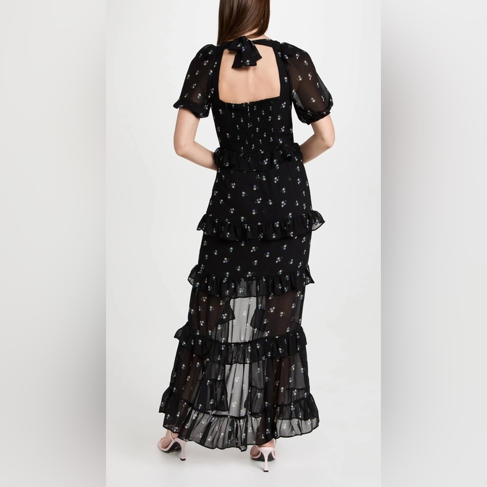 WAYF Cici Bustier Tiered Maxi Dress in Black Ditsy, Size Small - Picture 4 of 10